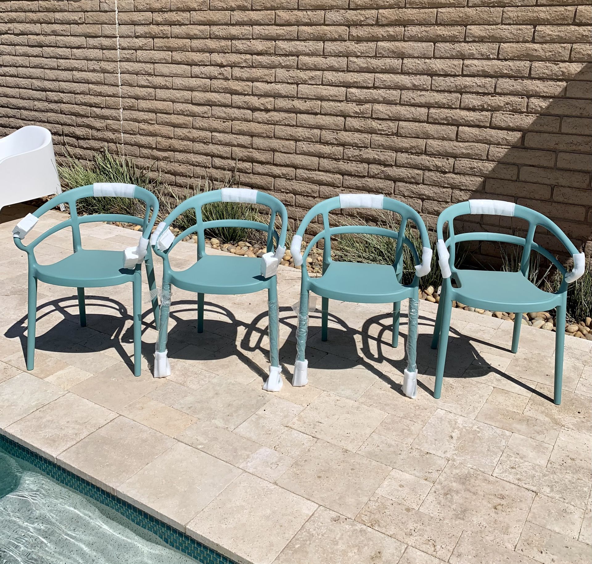 OUTDOOR CHAIRS (4) TEAL BLUE BRAND NEW