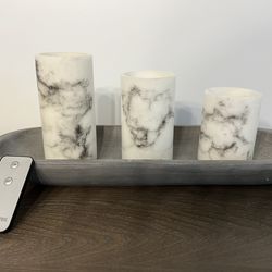 Decorative Dough Bowl and Candle Set (Gray And White)