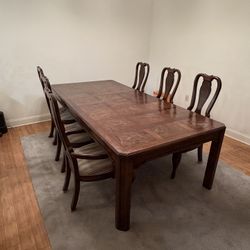 American of Martinsville Dining Set - Burl Wood - Table, 6 Chairs & Leaf