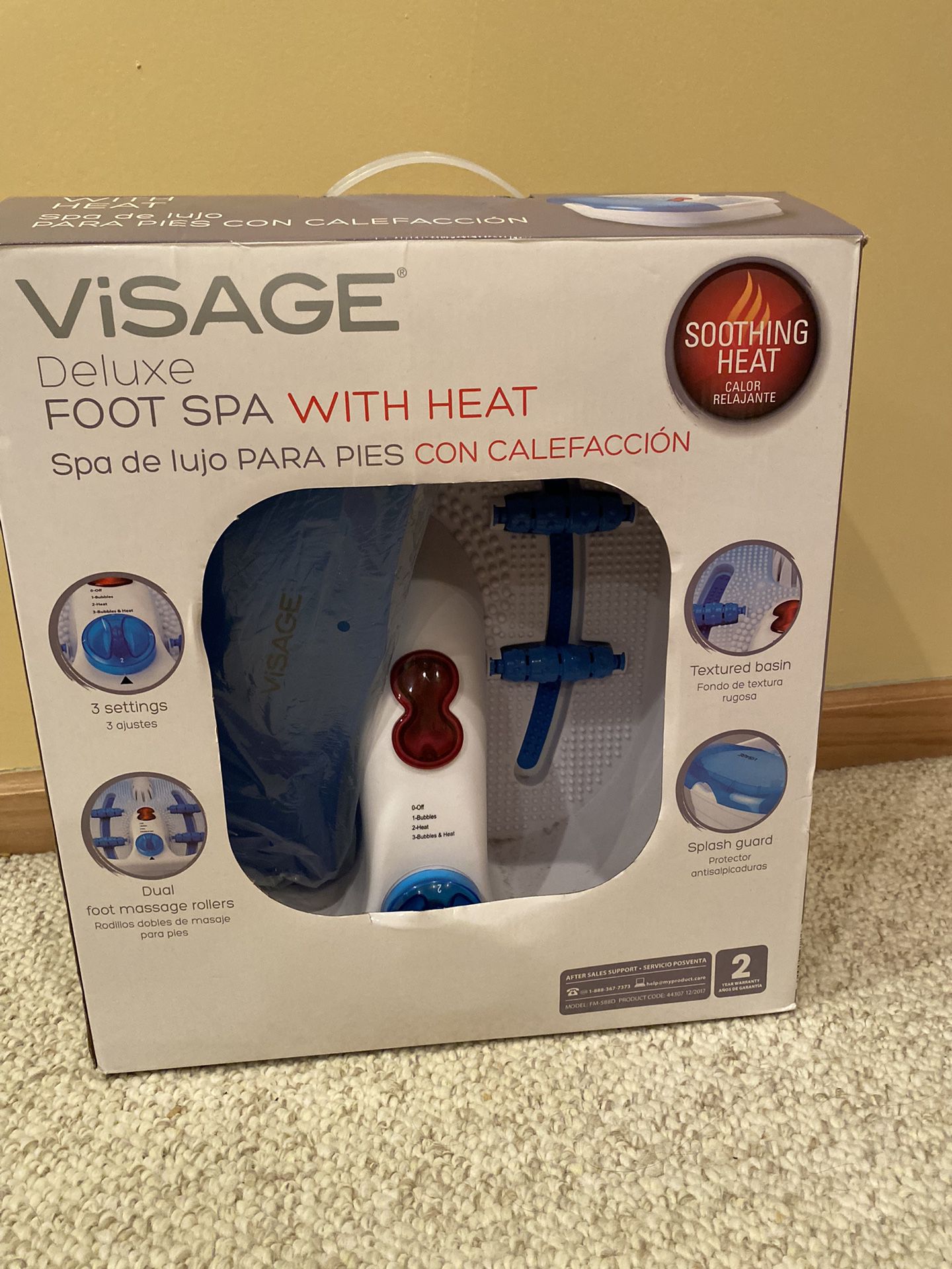 Visage Deluxe Foot Spa With Heat 3 Settings Dual foot rollers Splash guard