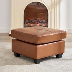 Leather Ottoman Coffee Table, Square Faux Leather Bench with Extra Deep Cushion, Multi-Functional Footrest & Extra Seating, Oversized Ottoman for Livi