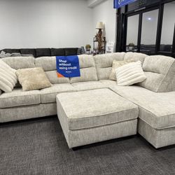 3 Pc Sofa Sectional Chaise Lounge W/ Oversized Ottoman - EZ $10 Down Payment Options Available 
