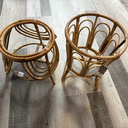 New Handmade bamboo and rattan plant stands, Mid-Century Modern or Bohemian accent piece.