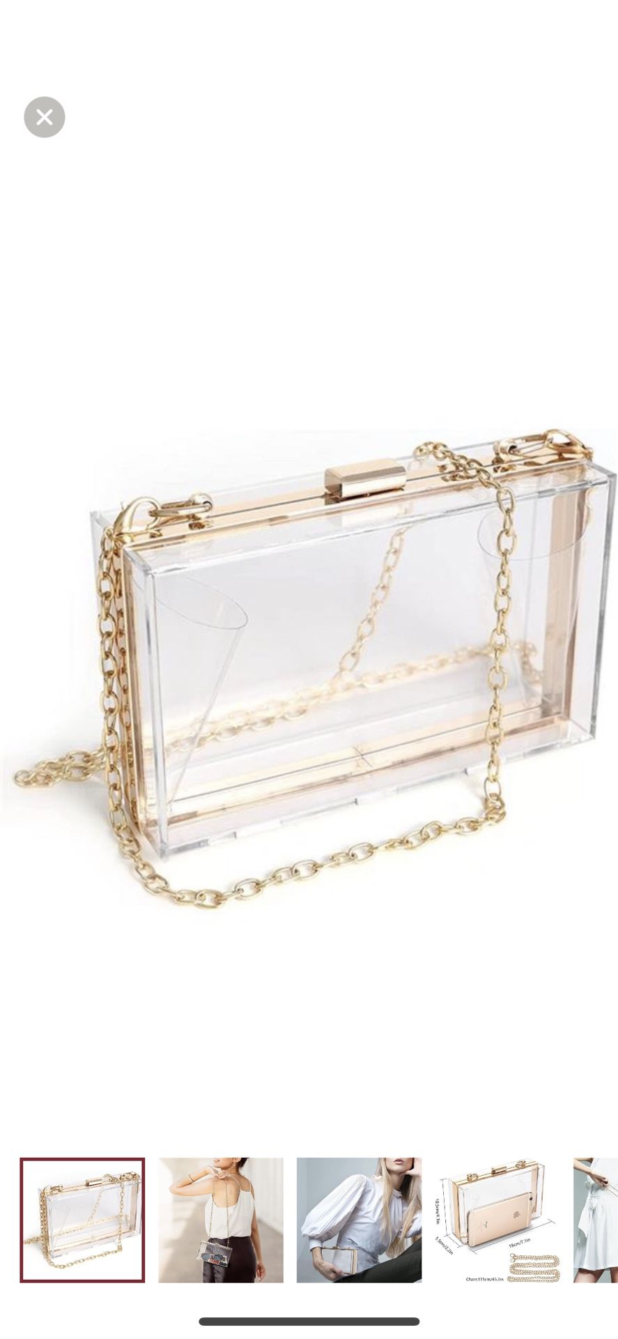 Womens Clear Purse Clutch Bag Shoulder Handbag With Removable Gold Chain Strap
