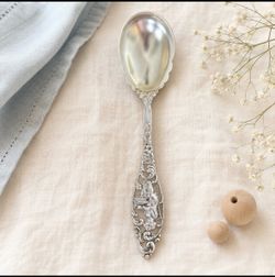 Baby First eating spoon,Antique Silver Ornate Figural Serving Spoon