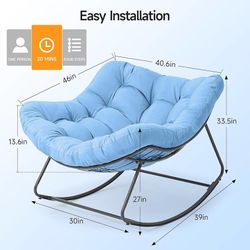 Outdoor Papasan Rocking Chair, 450 lbs Oversized Comfy Patio Chair with Thickened Cushion, Indoor Egg Rocking Lounge Chairs, Rocker Chairs for Patio P