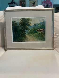 VTG THAILAND Landscape ORIGINAL Water Color PAINTING Signed E.Setiawan 22 X17"