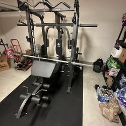 Vesta Fitness Smith Machine 2001 w/Bench Attachment | 230lb Bumpers Weights | 7ft Olympic Bar | Fitness | Gym Equipment | FREE DELIVERY 🚚 