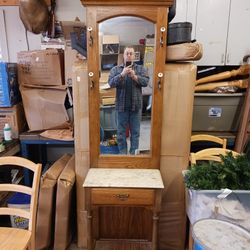 Antique Mirror Hat and Coat Rack With Drawer 