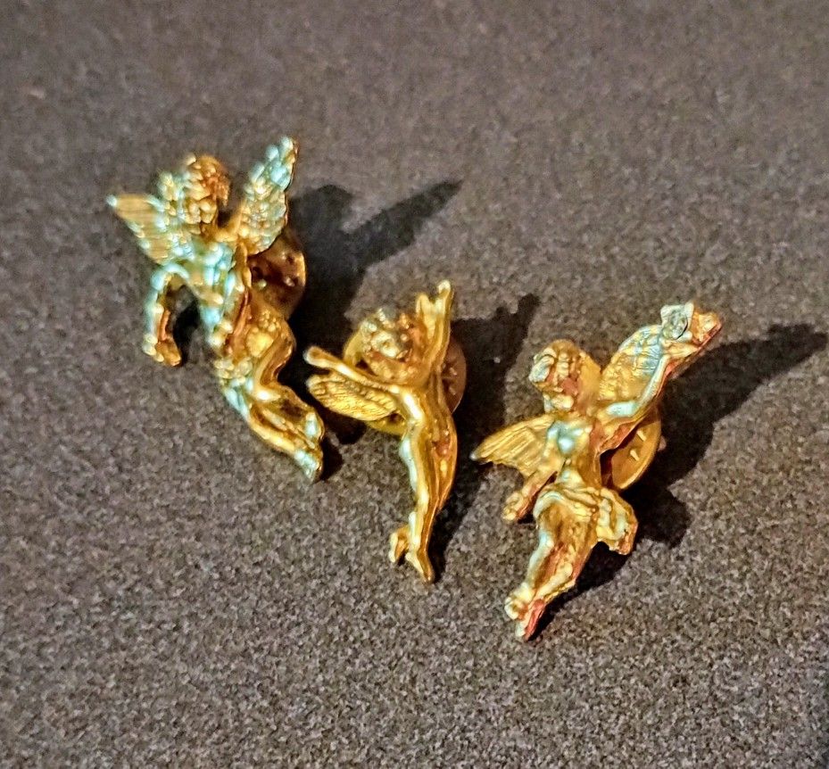 Angels Cherubs Angel Gold-Tone Vintage Collectible Lapel Pins Lot Of 3 A-1
