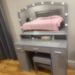 Grey Vanity With Stool 