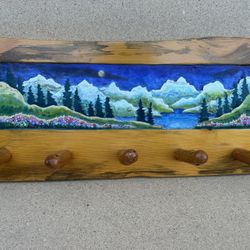 Moab Utah Art Solid Wood Hat/Coat Rack 32”X14,5”X2 1/4” Rare Beautiful 🖼️
