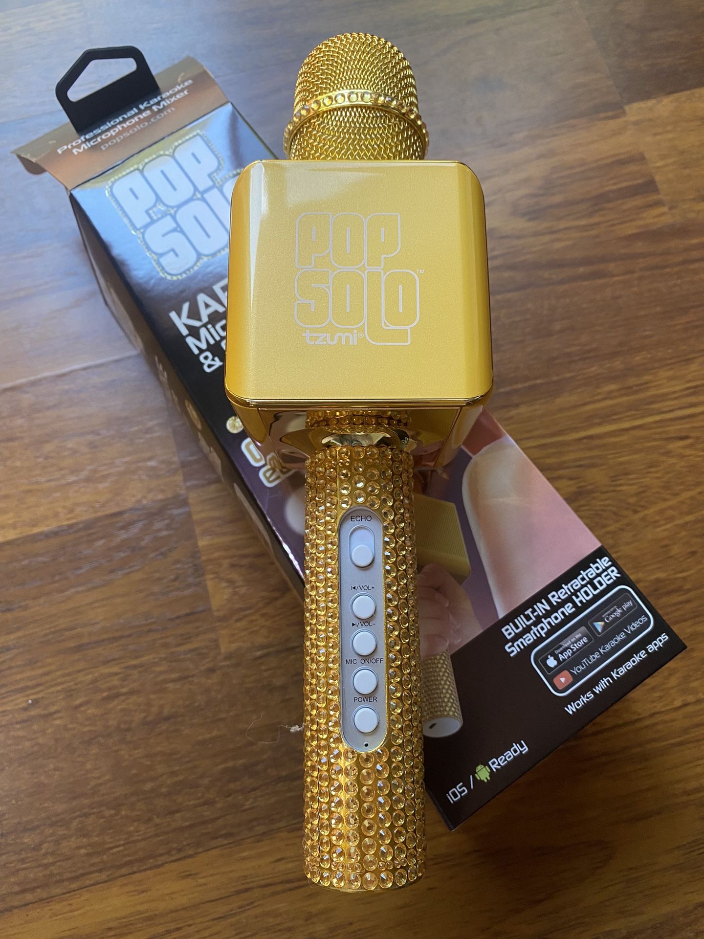 Brand New Pop Solo Bling Bluetooth Karaoke Microphone With Smartphone Holder