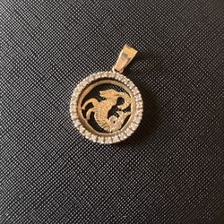 Handmade 10K Gold Capricorn Zodiac Pendant | Moissanite Halo | 925 Silver Frame | 6 Grams Total Weight. 