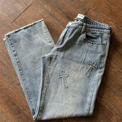 Ptce Cross Embroidered Blue Jeana