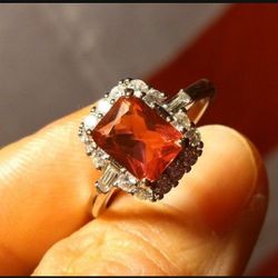 Sterling Silver Engagement Ring~Stunning In RED sz. 9
