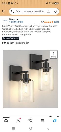Black Vanity Wall Sconces Set of Two, Modern Sconces Wall Lighting Fixture with Clear Glass Shade for Bathroom, Industrial Metal Wall Mount Lamp for B