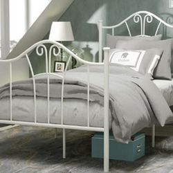 Metal Twin XL Bed Frame with Curved Steel Headboard and Footboard