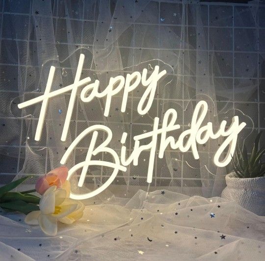 New NEON Happy Birthday Sign 17 X12in