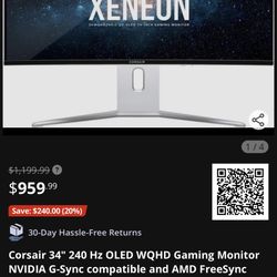 Corsair Gaming Monitor PC 240hz 34” OLED