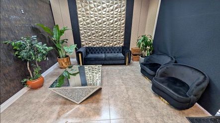 Gorgeous black and gold Tufted couch