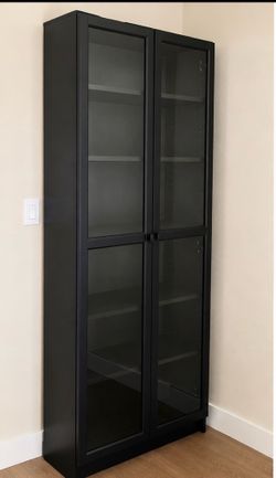Tall Black Bookshelf / Glass Display Cabinet