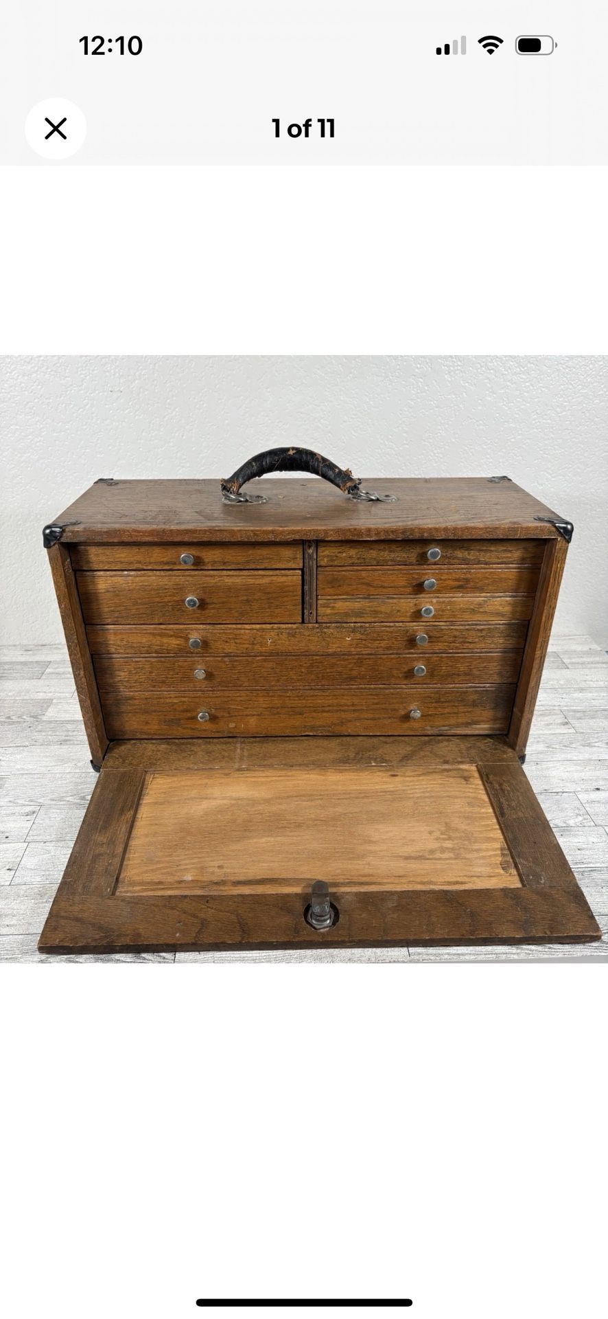 Antique Machinists 8 Drawer Wood Toolbox Tool Box, Tool Chest 20 x 8 x 12