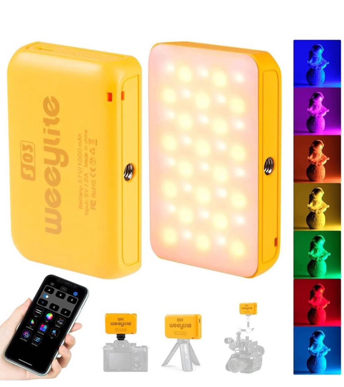 New! RGB LED Camera Light, App Control Small LED RGBW Video Light Multi Color Portable Photography Lighting with Built-in Battery Type-C Charging Mini