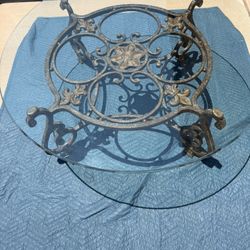 Thomasville 2-Piece Heavy Iron & Glass Table Set – 52” Round + End Table
