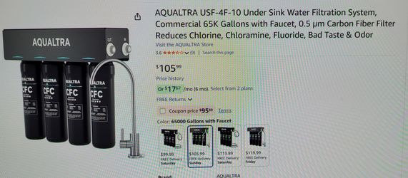 New! Aqualtra USF-4F-10 Under The Sink Water Filtration System With Faucet