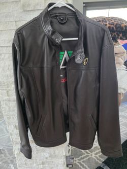 Brown Leather Jacket Size XL Italian with Crest Badge