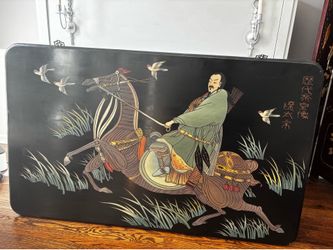 Vintage Chinese Black Lacquer Headboard/ Wall Panel Art - Horse & Rider