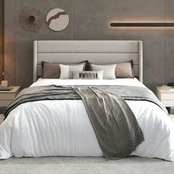 Brand new in box King Size Lift Up Hydraulic Storage Bed Frame, Platform Bed with Fabric Upholstered Wingback Headboard, No Box Spring Needed, Beige  