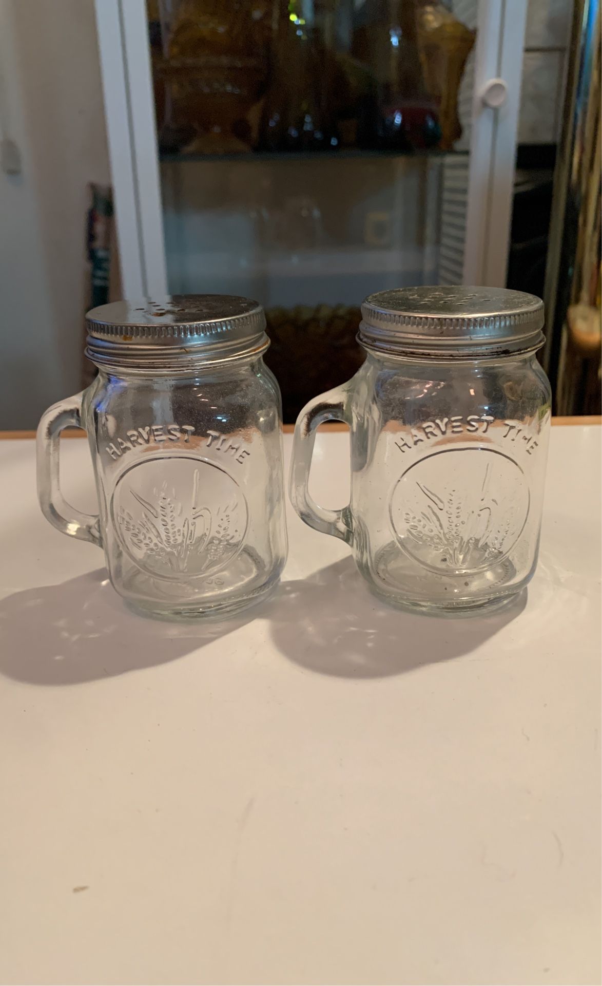 Vintage Harvest Time Salt & Pepper Shakers - Mason Jar Style Metal Lids