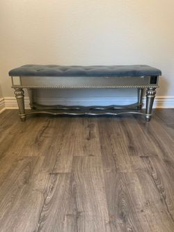 Upholstered Bench with Mirrored Frame