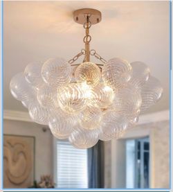 Brand New Modern Glass Ceiling Light,5 Light Nordic Bubble Ball Swirled Glass Globe Chandeliers Gold Light Fixtures for Bedroom Dining Room Living Roo