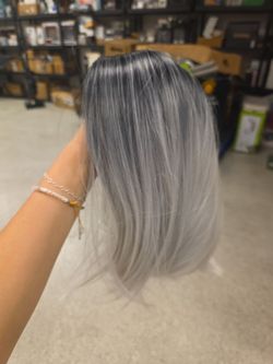 Ombre Colors Straight Short Hair Bob Wig Synthetic Colorful Cosplay Daily Party Flapper Wig for Women with Wig Cap (Grey)