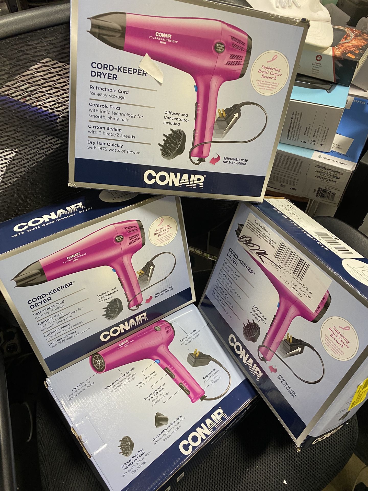 Cord-Keeper Hair Dryer, Ionic Conditioning, Pink