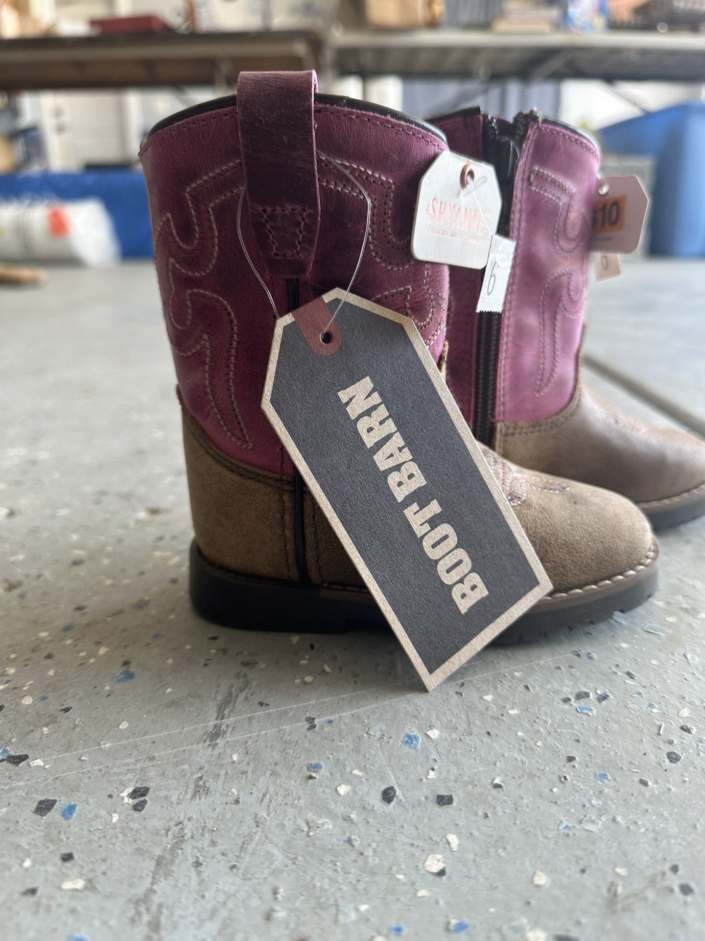 Shyanne Toddler Side Zip Cowgirl Western Boots Square Toe Brown/Pink SZ 6