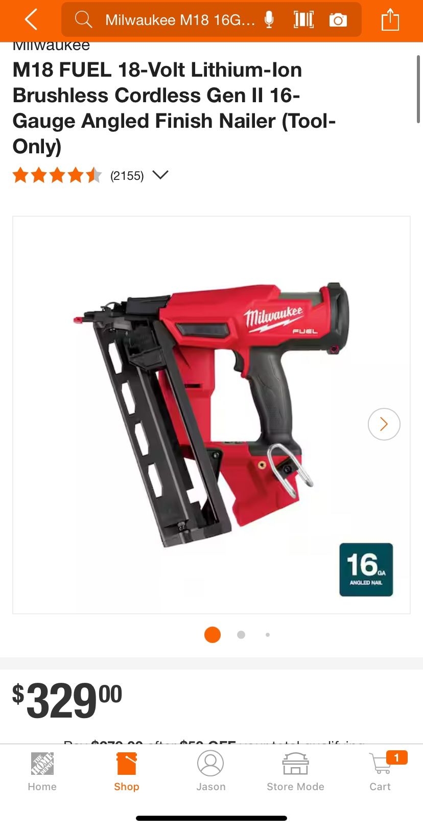 M18 FUEL 18-Volt Lithium-Ion Brushless Cordless Gen II 16-Gauge Angled Finish Nailer (Tool-Only)