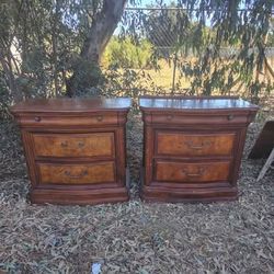 Pair of Traditional Wood Nightstands, 3 Drawers Each