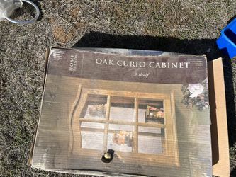 Oak Curio Cabinet & Clock