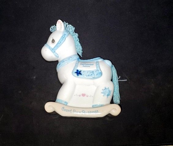 Precious Moments Count Your Blessings September Rocking Horse Bank Blue Boy