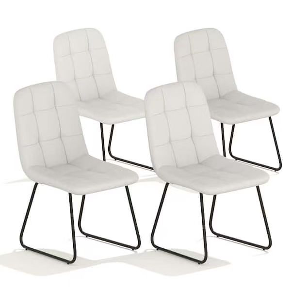 White Faux Leather Upholstered Dining Chairs with U-shaped Legs (Set of 4 White Chairs) JD9213-white-4