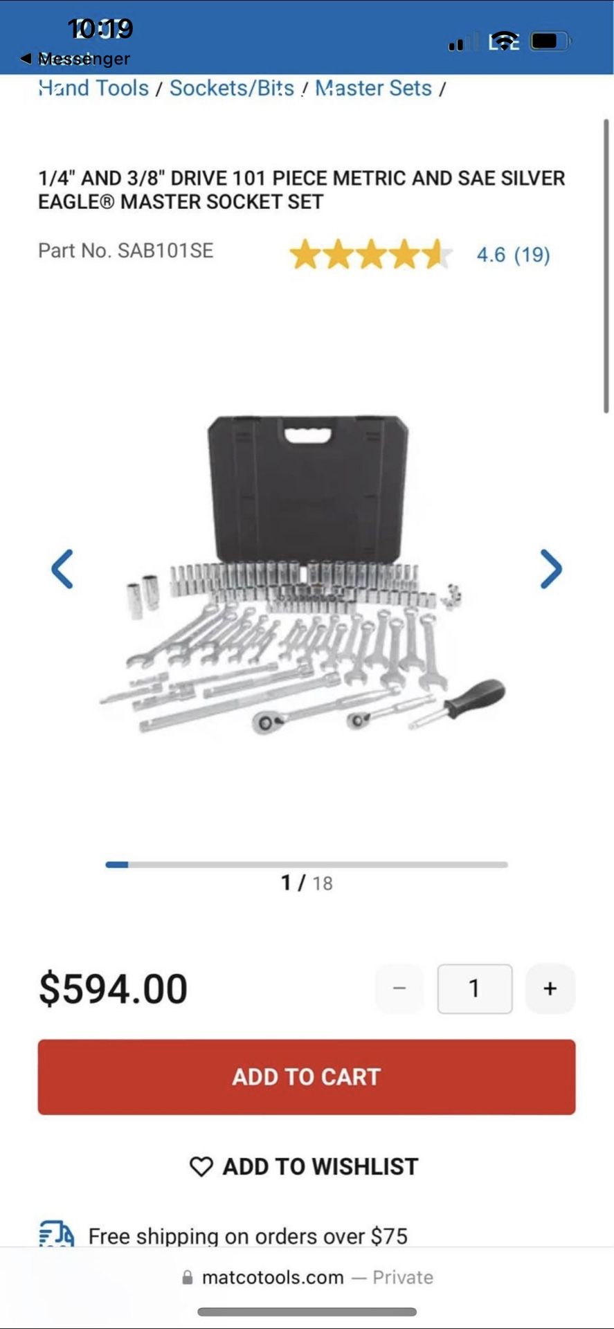 Tool Set 101 Piece Master Set Silver Eagle