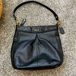 Coach Ashley Black Genuine Leather Snake Trim F20114 Handcrafted Shoulder Bag