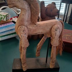 Vtg Solid Wood Handcrafted Horse Puppet on Stand With Moving Legs