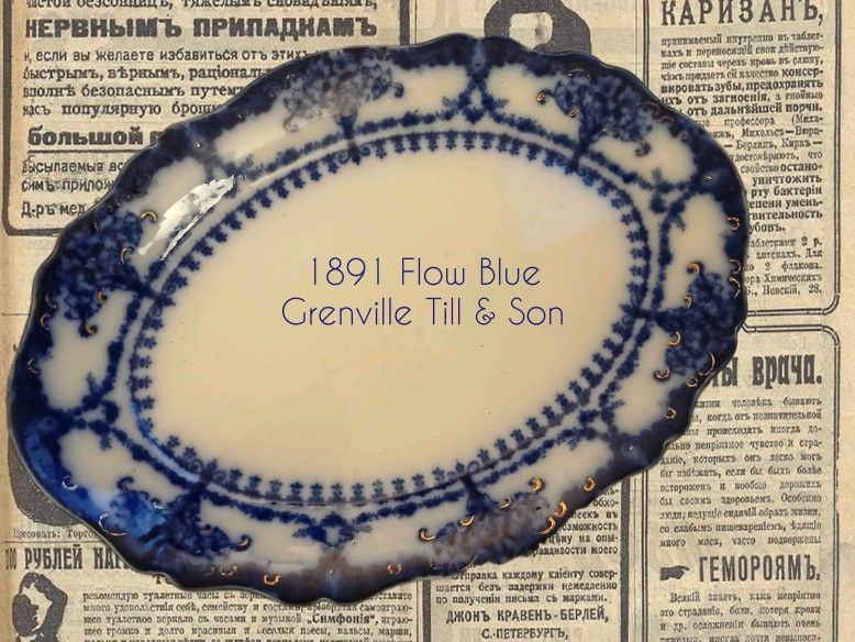 Greville, Till, & Son 1891 Flow Blue Serving Platter