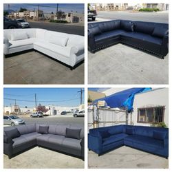 Brand NEW 7X9FT Sectional COUCHES, BLACK LEATHER, WHITE LEATHER/CHARCOAL COMBO And NAVY FABRIC SOFA , COUCH 