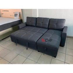 Linen Fabric Sectional Sofa With Storage Chaise And Pull Out Bed  // Limited Time Offer 
